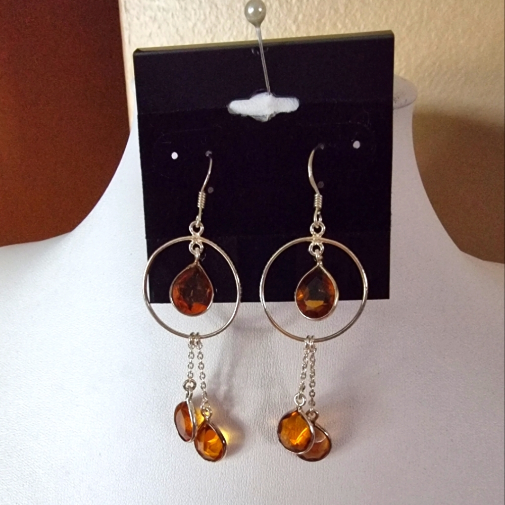 Citrine Sterling Silver Dangle Earings